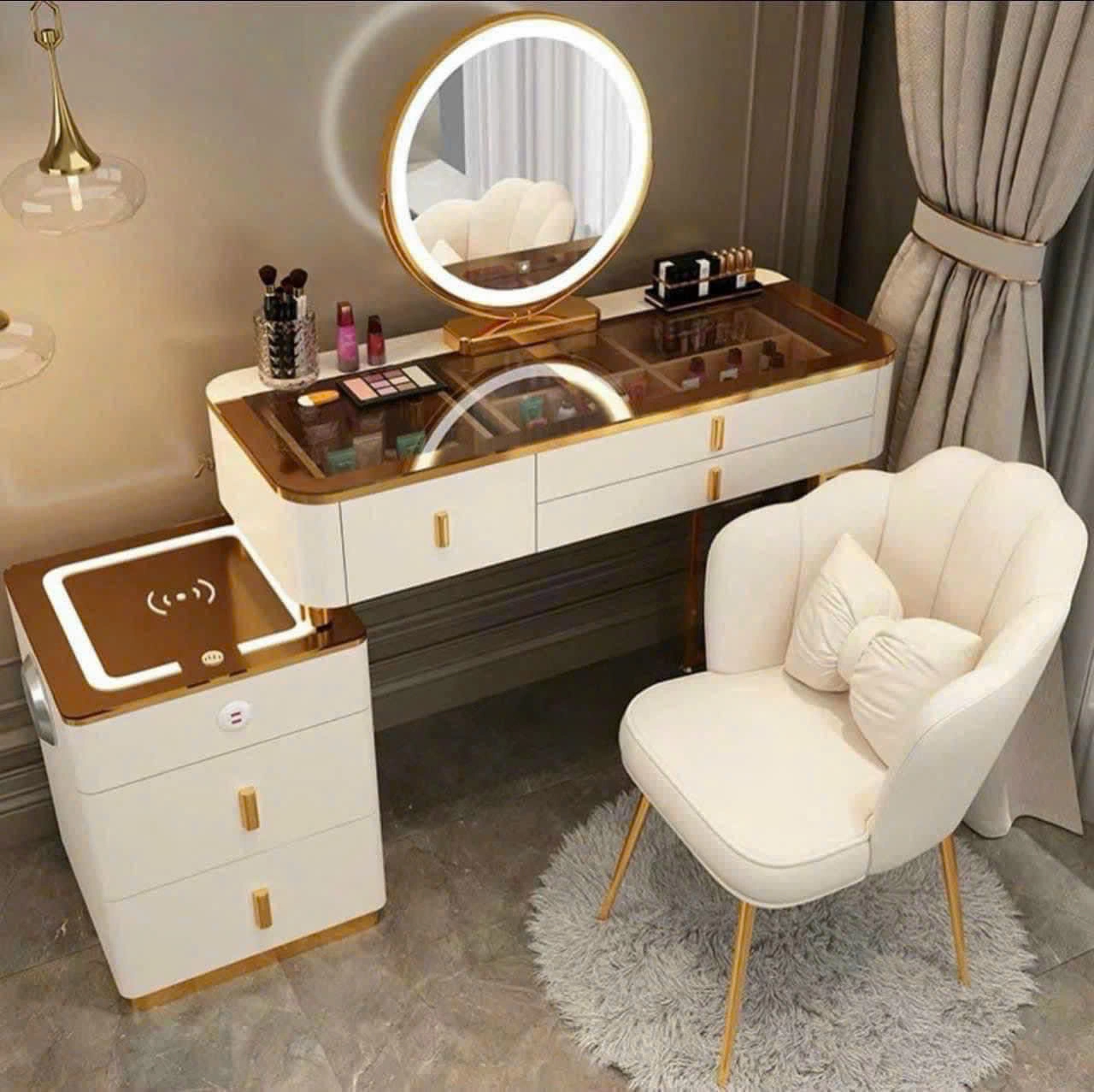 Tủ bàn trang điểm gương tròn, phong cách hiện đại 