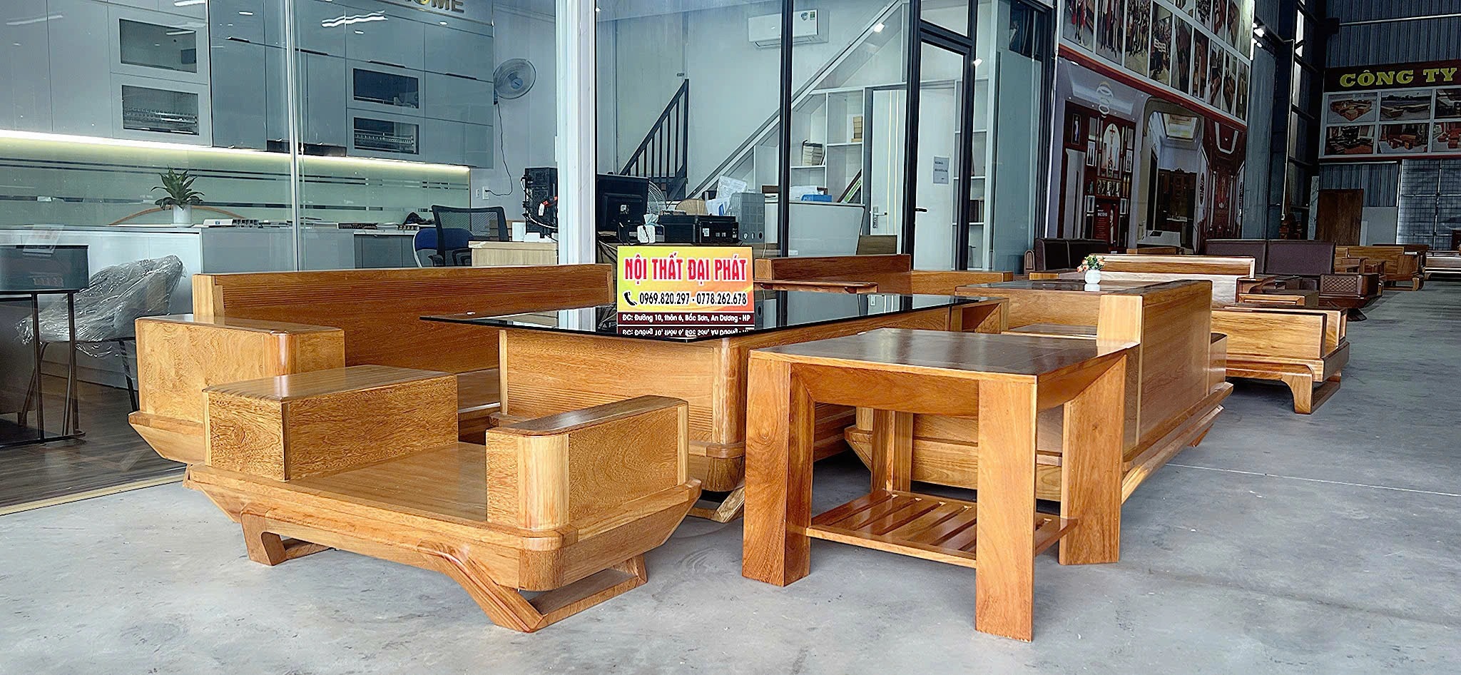 Sofa chân thuyền gỗ gõ